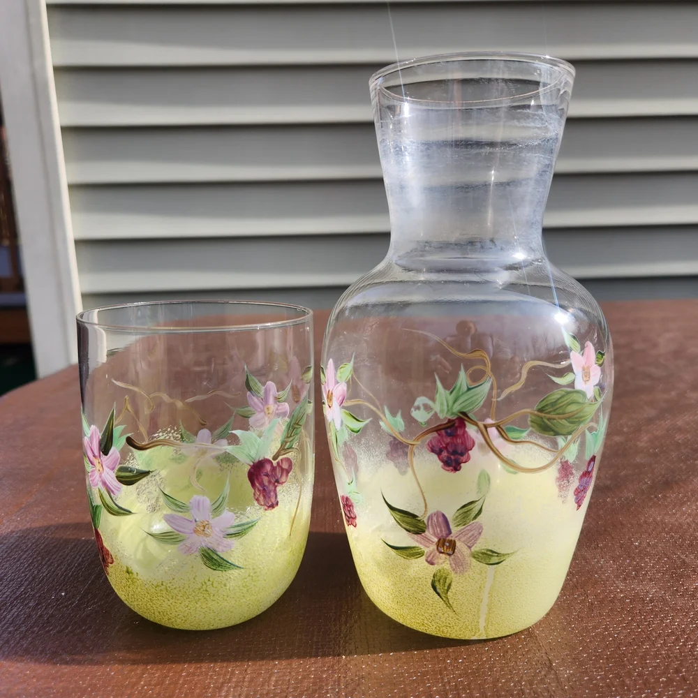 Vintage Hand-Painted Bedside Carafe Set